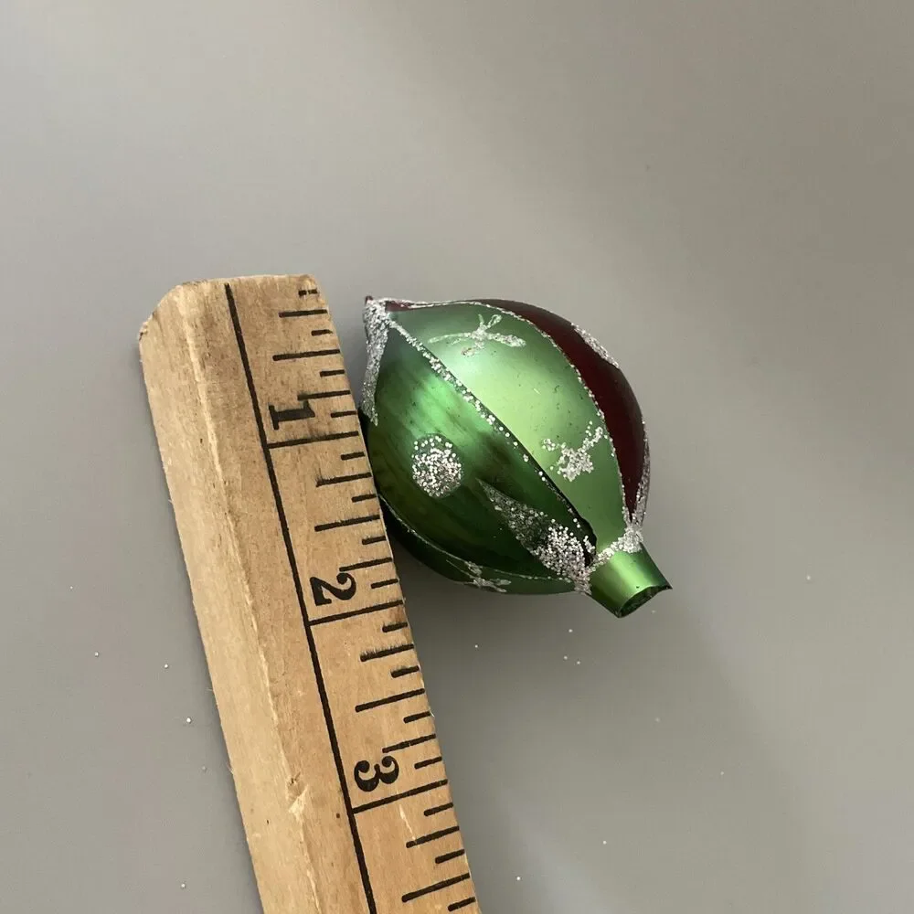 Vintage Hand Painted Blown Glass Teardrop Christmas Ornament Glitter Snowflake